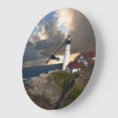 美しいライトハウスオーバー海ラウンドウォールクロック ラージ壁時計 (傾斜)