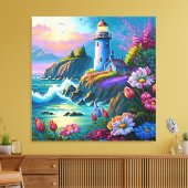 美しいライトハウスラバーズビーチ キャンバスプリント (インサイチュ (リビング))