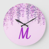 美しいライトパープルの水色の藤を見る ラージ壁時計 (正面)