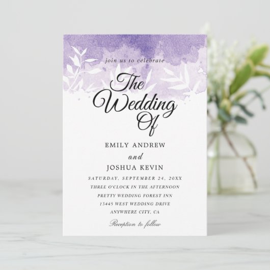 美しいライトパープル結婚式招待状 招待状 (スタンド正面)
