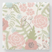 美しいライトピンクと緑の花 ストーンコースター (正面)