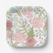 美しいライトピンクと緑の花 ペーパープレート (正面)