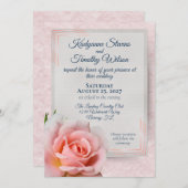 美しいライトピンクのローズウェディング 招待状 (正面/裏面)