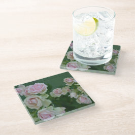 美しいライトピンクガーデンバラ ガラスコースター