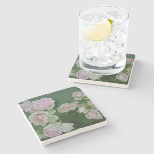 美しいライトピンクガーデンバラ ストーンコースター (横)