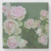美しいライトピンクガーデンバラ ストーンコースター (正面)