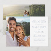 美しいライトブルーのスクリプト写真Save The Dateカード セーブザデート (正面/裏面)