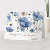 美しいライトブルーのフローラ結婚の挨拶 カード (正面)