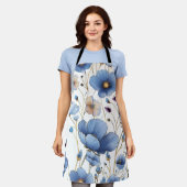 美しいライトブルーのフローラ エプロン (着用した状態)