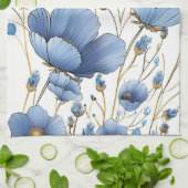 美しいライトブルーのフローラ キッチンタオル (折り畳み)