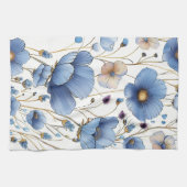 美しいライトブルーのフローラ キッチンタオル (横)