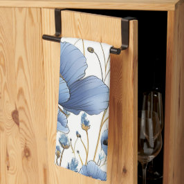 美しいライトブルーのフローラ キッチンタオル