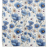 美しいライトブルーのフローラ シャワーカーテン (正面)