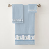 美しいライトブルーの不思議な白いギリシャ模様 バスタオルセット (インサイチュ)