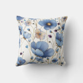 美しいライトブルーの野花 クッション (裏面)