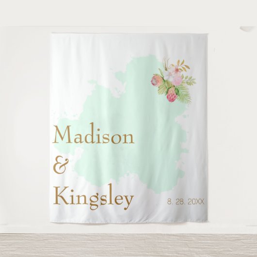 美しいライムグリーン 💚 エレガントなボヘミアンワディング タペストリー (正面)