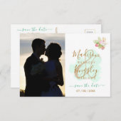 美しいライムグリーン 💚 ボタニカル ボーホー ウェディング セーブザデート (正面/裏面)