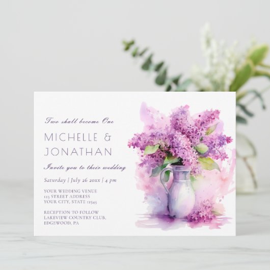 美しいライラックの花のクリスチャン聖書ウェディング 招待状 (スタンド正面)