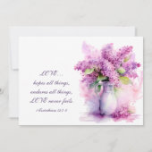 美しいライラックの花のクリスチャン聖書ウェディング 招待状 (裏面)