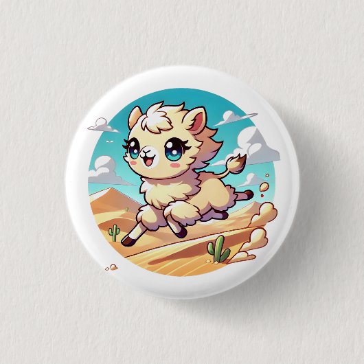 美しいラクダが砂浜の砂漠を越える 缶バッジ (正面)