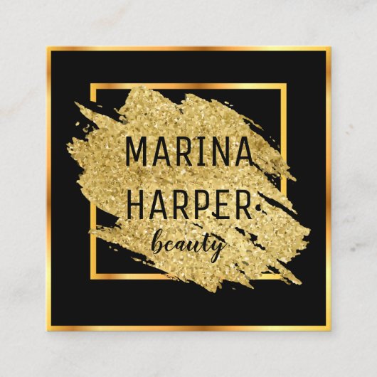 美しいラグジュアリーブラック金ゴールドエレガントデザイン スクエア名刺 (正面)