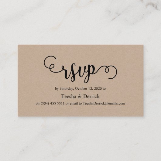 美しいラスティックエレガントブラッククラフト, 結婚式の出欠確認 エンクロージャーカード (正面)