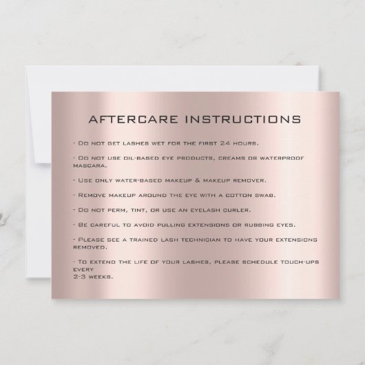 美しいラッシュエクステンションアフターケア命令スパーク 招待状 (裏面)