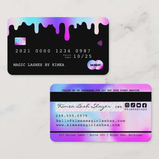 美しいラッシュ爪、 ネイルテックパープル&ピンククレジットスタイル 名刺 (正面/裏面)