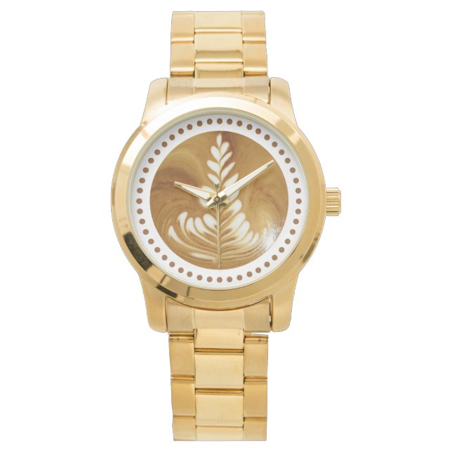 美しいラテフローラリーフアートツリー金ゴールド 腕時計 (正面)