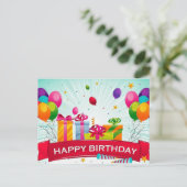 美しいラブパープルハッピーバースデー ポストカード (スタンド正面)