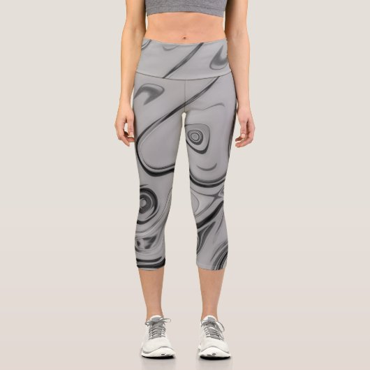 美しいラブリーアッシュグレーテクスチャカラーアートプリント カプリレギンス (正面)