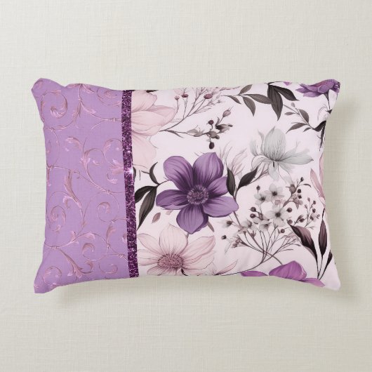 美しいラベンダーとピンクのフローラ アクセントクッション (正面)