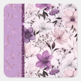 美しいラベンダーとピンクのフローラ スクエアシール