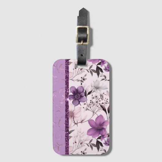 美しいラベンダーとピンクのフローラ ラゲッジタグ (正面縦)