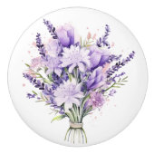 美しいラベンダーと混合フローラの茎 セラミックノブ (正面)