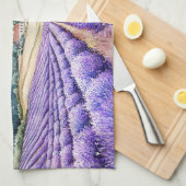 美しいラベンダーの野原の水彩画 キッチンタオル (四つ折り)