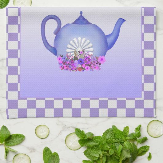 美しいラベンダーティーポット+フラワーズキッチンタオル キッチンタオル (折り畳み)