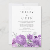 美しいラベンダーバイオレットパープル結婚フローラ 招待状 (正面)