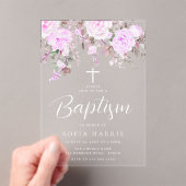 美しいラベンダーパープルバイオレットベビーガールバプテスマ アクリル招待状 (インサイチュ (ポータブル))