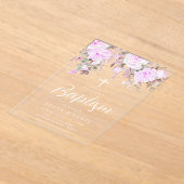 美しいラベンダーパープルバイオレットベビーガールバプテスマ アクリル招待状 (レイダウン)