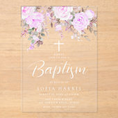 美しいラベンダーパープルバイオレットベビーガールバプテスマ アクリル招待状 (正面)