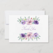 美しいラベンダーパープルフローラ サンキューカード (正面)