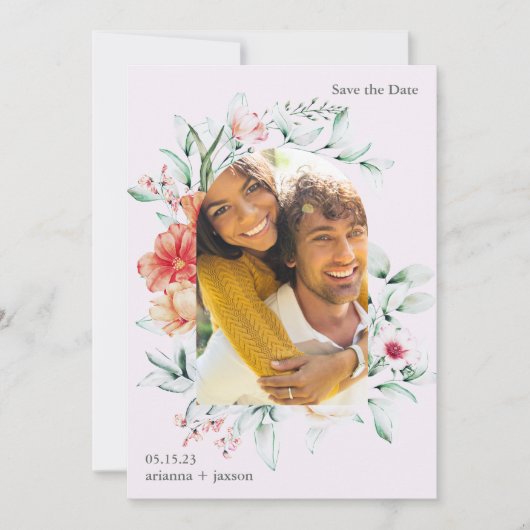 美しいラベンダーフローラアーチフォト結婚ズ セーブザデート (正面)