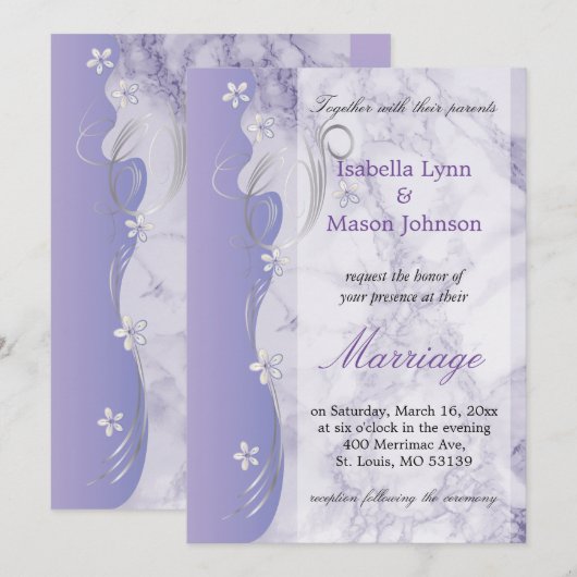 美しいラベンダーマーブル結婚式招待状 招待状 (正面/裏面)