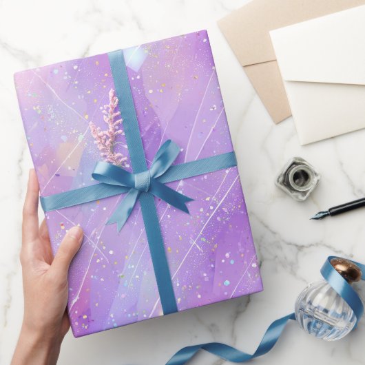美しいラベンダー色の虹色ラメ模様 ラッピングペーパー (ギフト)