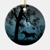 美しいランニングオーナメントの馬と満月 セラミックオーナメント (正面)