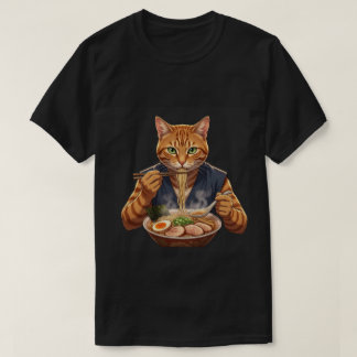 美しいラーメンネコ日本ポップアートグラフィック Tシャツ