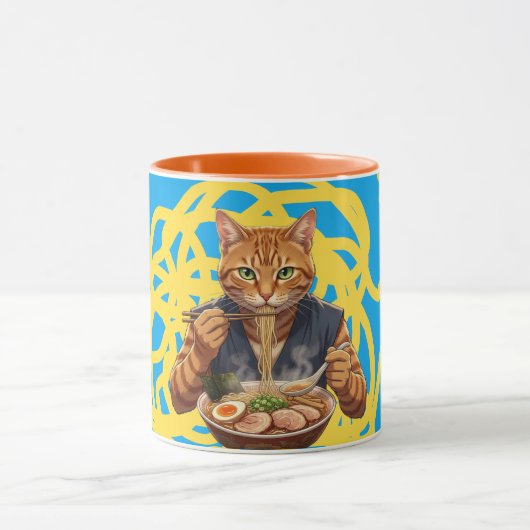 美しいラーメン猫の和風ポップアート オレンジタビー マグカップ (中央)