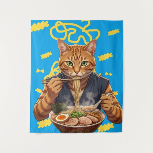 美しいラーメン猫アニメ - 日本のポップアート タペストリー (正面)