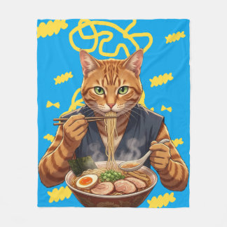 美しいラーメン猫アニメ - 日本のポップアート フリースブランケット